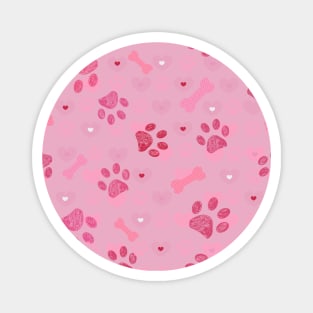 Pink paw prints pattern with bones Magnet